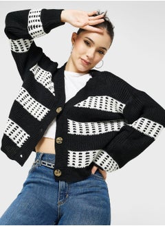 Buy Striped Intarsia Cardigan in Saudi Arabia