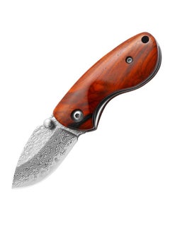 Buy Mini Pocket Knife Red Sandalwood Modern Damascus Steel Knife Liner Lock Folding Knife in UAE