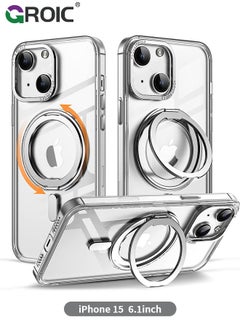 اشتري For iPhone 15 Case with Magnetic Invisible Stand, Compatible with MagSafe,Transparent Phone Cover with Lens Protection,iPhone 15 6.1'' Shockproof Phone Shell في السعودية
