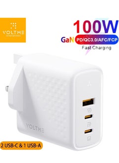 اشتري VOLTME USB C 3-Port Plug, 100W Fast Wall Charger GaN III + V-Dynamic Technology for MacBook Pro/Air, iPad Pro, iPhone 14/13/12, Galaxy S22/S21, Dell XPS 13, Pixelbook, ThinkPad, Note 20/10+ (White) في الامارات