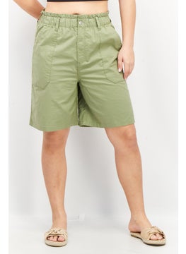 Buy Women Solid Belt Loops Basic Short, Olive in UAE