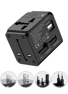 Buy Universal Travel Adapter Plug Converter Charger Socket with 2.4A Dual USB-A, 1500W Multi-function International Power Adapter Wall Charger with Child Safety Gate - Black in Saudi Arabia