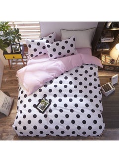 اشتري 4-Piece Gorgeous Floral Pink Polka Dot Pattern Design Duvet Cover Set Cotton White/Black Duvet Cover 200CM*230CM في السعودية