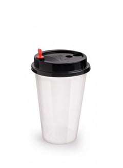 Buy A Set Of Disposable Plastic Cups With Lid, 50 Pieces, 16OZ Capacity in Saudi Arabia