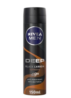 Buy NIVEA MEN Antiperspirant Spray for Men, DEEP Black Carbon Antibacterial, Espresso Scent, 150ml in Egypt