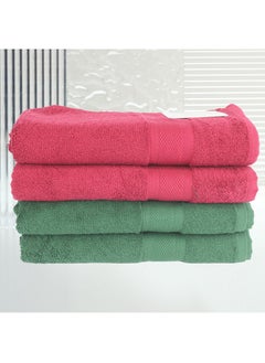 Buy 4 Piece Bathroom Towel Set NEW GENERATION 450 GSM 100% Cotton Terry 4 Bath Towel 70x140 cm Red & Green Color Soft Feel Super Absorbent in UAE