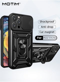 اشتري Kickstand Case for iPhone 15 Pro Max, iPhone 15 Pro Max Case with Slide Lens Cover & Built-in 360° Rotate Ring Stand Magnetic Magnet Protective Phone Cover Case for iPhone 15 Pro Max 6.7 inch 2023 في الامارات