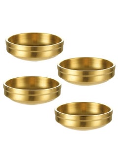 Buy Stainless Steel Sauce Dish, 4Pcs Double-Deck Mini Round Seasoning Bowls for Salad Dressing Ketchup Appetizer Side Dish Sushi Dip 9cm, Gold in Saudi Arabia