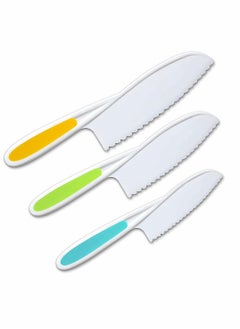 اشتري 3-Piece Kids Plastic Fruit Knife Kids Cooking Tools - Firm Grip, Serrated Edges Can Cut Fruits, Salads, Cakes, Lettuce في الامارات