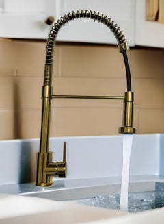 Buy Faucet 360° Rotatable Kitchen Mixer Taps Kitchen Faucet with 2 Spray Types Extendable Spiral Spring Faucet Kitchen Sink Faucet Dishwasher Rotatable Golden in Saudi Arabia