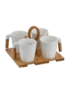 اشتري Porcelain Tea Set With Bamboo Stand And Coaster في الامارات