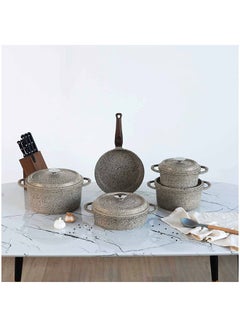 اشتري Ozo Die Cast 9-Piece Granite Cookware Set - Beige في الامارات