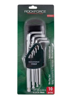 اشتري ROCKFORCE Middle Long Hex Key Ball Point Set 10pcs 1.27, 1.5, 2, 2.5, 3, 4, 5, 6, 8, 10mm in a Plastic Holder في الامارات