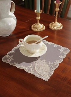 Buy 8-Piece European Style Mesh Embroidery Lace Placemat Table Mat for Coffee Tea Cup Dessert Tray White 26 x 26 Centimeter in UAE