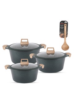 Buy LIFE SMILE Granite Stone Non-Stick Cooking Set - Multi-Layer Granite Coated Cookware with Induction Base and Bakelite Handles, 100% PFOA-Free Pots (Brown, 20/24/28CM) in UAE