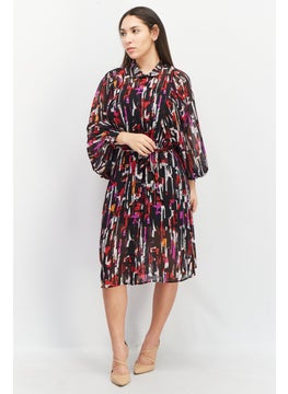 Buy Women Allover Print Midi Dress, Black Combo in UAE