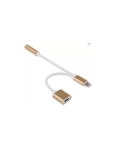 Buy 2-In-1 Lightning Adapter With Dual Lightning Audio And Charging Splitter Cable Gold in Egypt