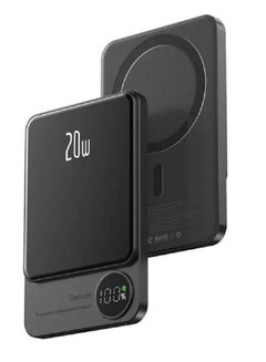 اشتري DOLTRI - Newest Portable 20W Charger 5000mAh Mini Power Bank, Magnetic Wireless Fast Charging Aluminum alloy with LED Display Q9 (Black) في الامارات
