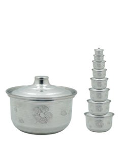 Buy A set of aluminum pots from Basurrah decorated with an engraving consisting of 8 pots Egyptian made, sizes 16 18 20 22 24 26 28 30 cm in Saudi Arabia