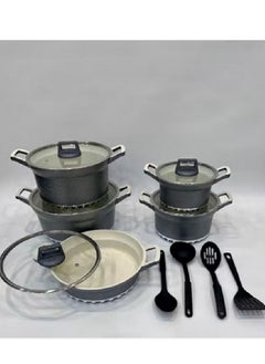 Buy 14 pieces granite cookware set non stick grey color in Saudi Arabia