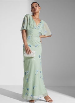 اشتري V-Neck Tie Detail Flutter Sleeve Dress في السعودية