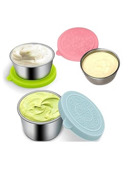 Buy 3Pcs 50ML Sauce Cup Stainless Steel Salad Sauce Dipping Dressing Cup Sealed Silicone Lid Lunch Box Sauce Container in UAE