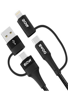 اشتري USB C to Multi Charging & Data Transfer Cable Reduced Cables with 4 in 1 PD Convertible Charging Heads Soft Nylon Braided Black cable Type C to Type C Cable USB-C to Lightning Cable في الامارات