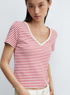Buy V-Neck Striped T-Shirt in UAE