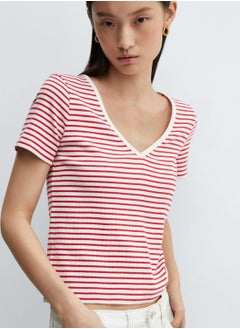 Buy V-Neck Striped T-Shirt in UAE