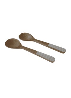 Buy Legna 2-Piece Ribbed Salad Serving Set 30x7.5x1.5cm - White & Natural in UAE