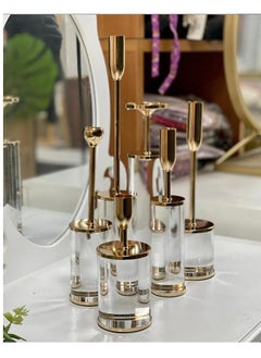 Buy Clear Crystal and Gold Steel Candle Holder, 6 Pcs in Saudi Arabia