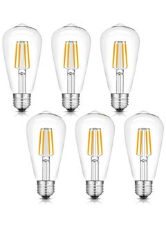 Buy Vintage E27 Edison Bulbs LED Light Bulbs 40W Equivalent, 2700K Warm White, Antique Clear Glass Decorative Bulbs, ST64 4W LED Filament Bulbs, Pack of 6,Yellow Light in UAE