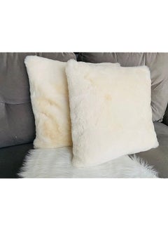 Buy Soft Velvet Wool Decorative Throw Pillow Inserts & Covers for Home Decorations Living Room (White, 45x45cm)- Set of 2 in UAE