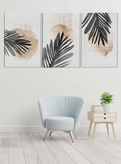 Buy Set Of 3 Framed Canvas Wall Arts Stretched Over Wooden Frame Palm Tropical Leaves Paintings For Home Living Room Office Decor in Saudi Arabia