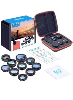 Buy 10 in 1 Phone Camera Lens Kit with 0.63X Wide Angle + 15X Macro + 198°Fisheye + 2X Telephoto + CPL + Star Filter + Radial Filter + Flow Filter + Kaleidoscope 3 + Kaleidoscope 6 in Saudi Arabia