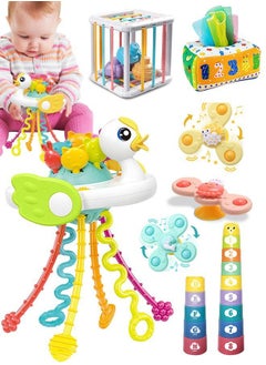 اشتري 5 in 1 Baby Sensory Toys 6-12-18 Months, Pull String Teether, Stacking Blocks, Sensory Shapes and Colorful Storage Bin, Infant Bath Time Fun, Learning Toddler Toys في السعودية