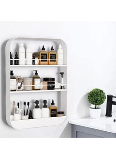 Buy 3-Layer Stainless Steel Wall Mounted Carbon Steel Bathroom Shelf Shower Shelf White 60*40cm in Saudi Arabia