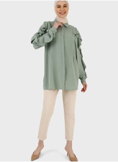 Buy Ruffle Sleeve Button Down Tunic in UAE