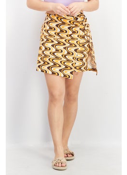 اشتري Women Abstract Print Mini Skirt, Brown Combo في الامارات