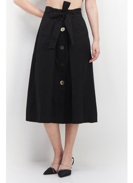 Buy Women Belted Midi Skirt, Black in UAE