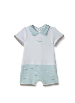 Buy MOON 100% Cotton Romper With Collar 3-6M Teal - Little Boat in Saudi Arabia