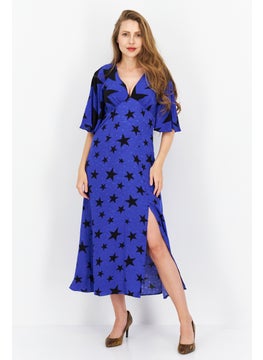 Buy Women Allover Print Maxi Dress, Blue in Saudi Arabia