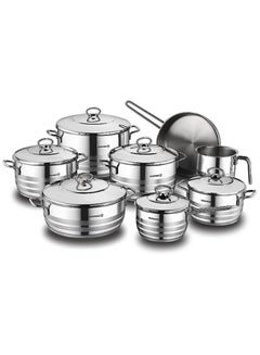 Korkmaz Perla 8 Piece High-End Stainless Steel Induction-Ready Cookware Set  with Tri-Ply Encapsulated Base