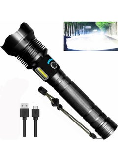 Buy Rechargeable LED Flashlight 90000 High Lumens USB Rechargeable Bright Zoomable Tactical Flashlight With 18650 Battery Zoomable And IPX5 Waterproof For Camping High Power Spotlights Searchlight in Saudi Arabia