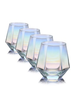 Buy Colorful Diamond Stemless Wine Glass, 4 Piece Modern Rainbow Dazzling Frosted Hexagonal Glass Water Glass Gold Whiskey Glass Home Milk Glass for Holding White Wine, Red Wine, Etc. in Saudi Arabia