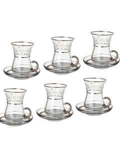 Buy A tea set of 6 tea cups + 6 Turkish crystal tea saucers with distinctive, elegant and modern designs in Saudi Arabia