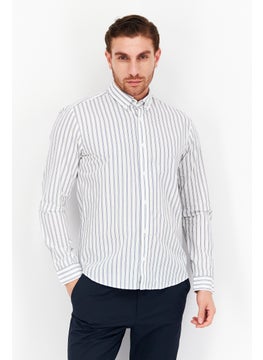 اشتري Men Slim Fit Long Sleeve Stripe Casual Shirt, White Combo في السعودية