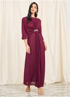 Buy Shimmer Plisse Maxi Dress with Rhinestone Embellishment in Saudi Arabia