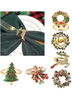 Buy Christmas Napkin Rings Set of 6, Deer Xmax Tree Wreath Rhinestone Napkin Holders, Table Decoration Accessories Adornment for Wedding Holiday Christmas Party Dinner Table Decorations in UAE