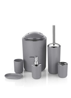 Buy Bathroom Accessory Set 6 Piece Plastic Gift Bathroom Set Includes Storage Bucket Pail Toilet Brush Toothbrush Holder Soap Dispenser Soap Dish Soap Lotion Set Cup Grey in UAE